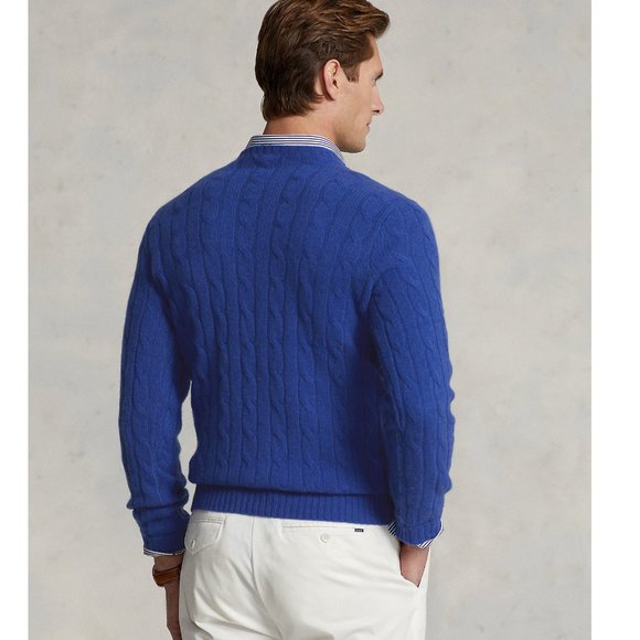 NEW $498 Polo Ralph Lauren The Iconic Cable-Knit Cashmere Sweater!  Royal Blue - Picture 4 of 6